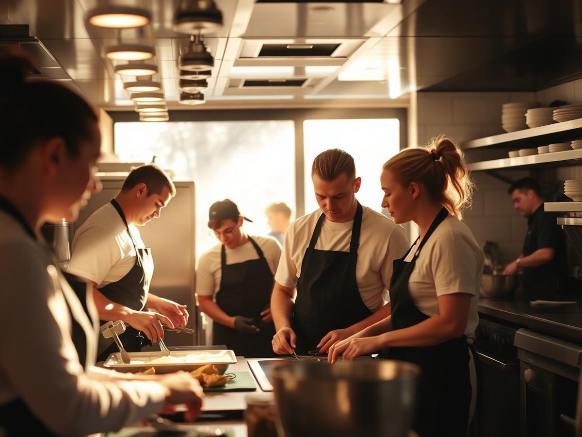 Restaurangteam arbetar tillsammans i kök